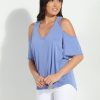 Clothing Veronica M Cupro Tops | Peri Cupro Cold Shoulder Tee