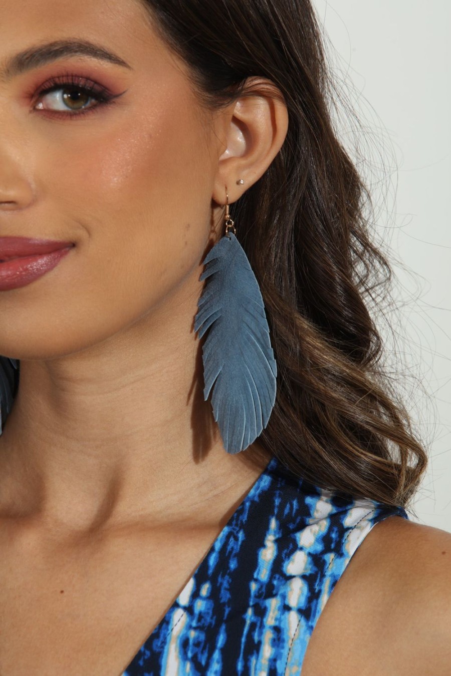 Accessories Veronica M | Denim Faux Leather Leaf Earrings