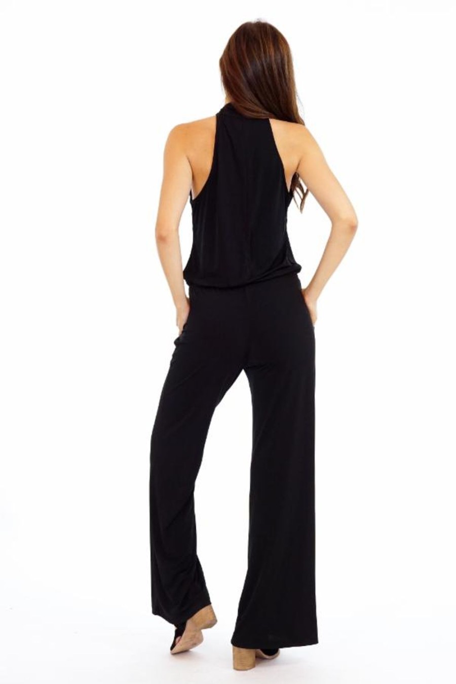 Clothing Veronica M | Black Stretch Twist Neck Jumpsuit