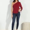 Clothing Veronica M Cupro Tops | Burgundy Cupro One Shoulder Asymmetrical Top