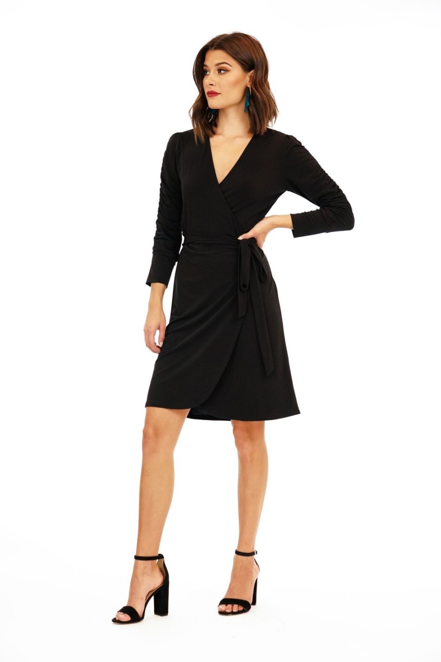 Clothing Veronica M Wrap Dress | Black Wrap Dress With Ruching