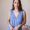 Clothing Veronica M Cupro Tops | The Everyday Cupro Surplice Tank-Denim Blue-Best Seller