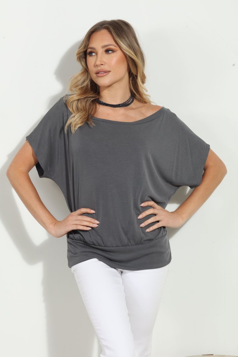 Clothing Veronica M Cupro Tops | Charcoal Cupro Ots Top- Best Seller