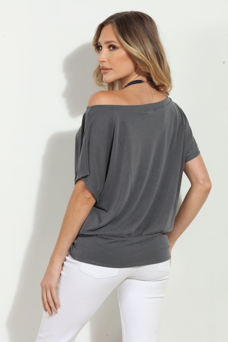 Clothing Veronica M Cupro Tops | Charcoal Cupro Ots Top- Best Seller