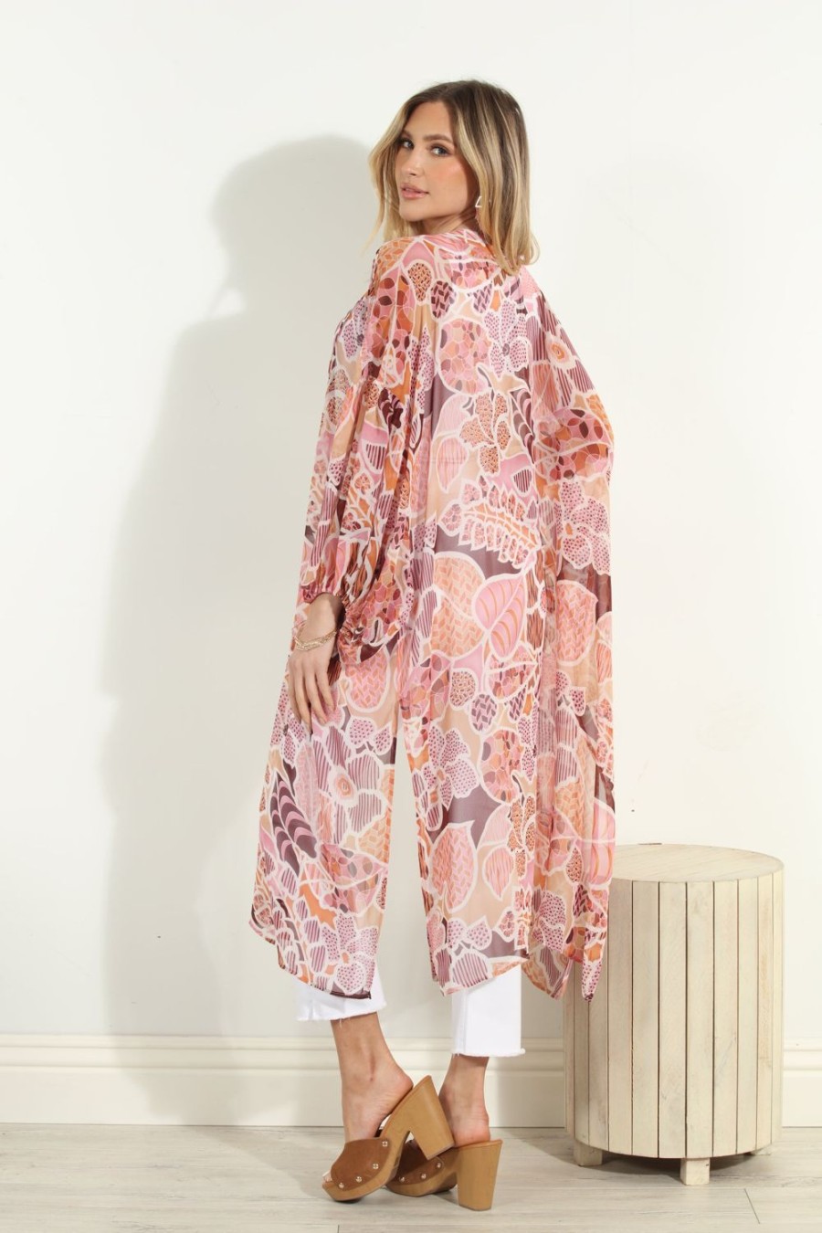 Clothing Veronica M Ponchos | Fleur Chiffon Midi Kimono