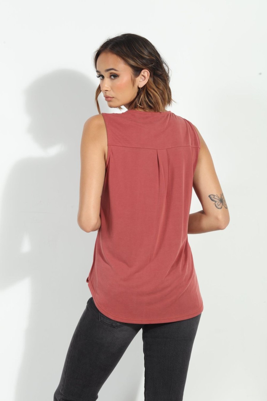 Clothing Veronica M Cupro Tops | The Everyday Cupro Surplice Tank- Sangria- Best Seller