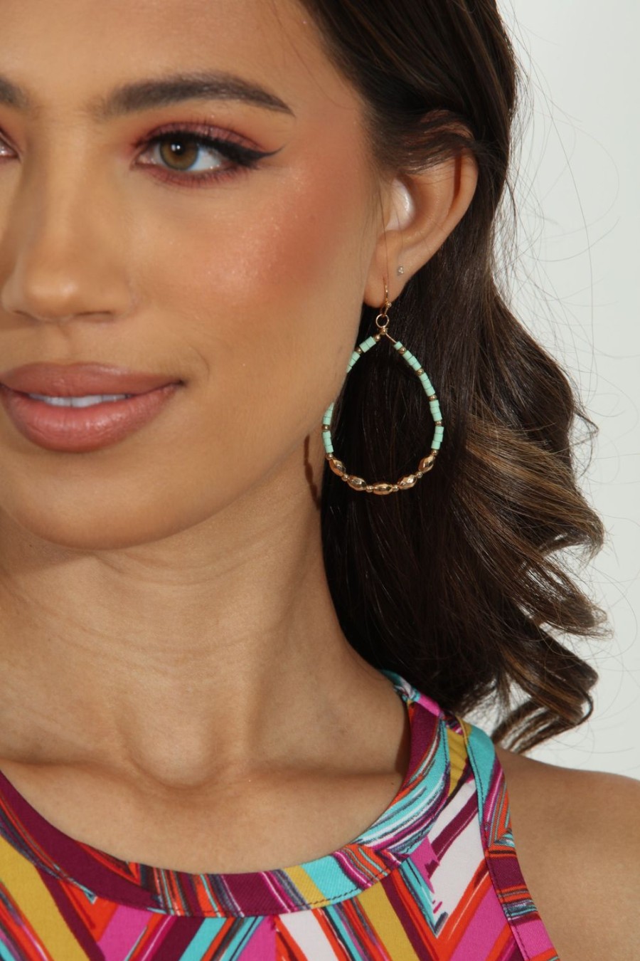 Accessories Veronica M | Gold And Mint Teardrop Earrings