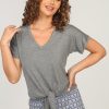 Vacation Veronica M | Dark Heather Grey Tee With Front Tie