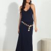 Clothing Veronica M Maxi Dresses | Navy Stretch Drop Waist Maxi Dress