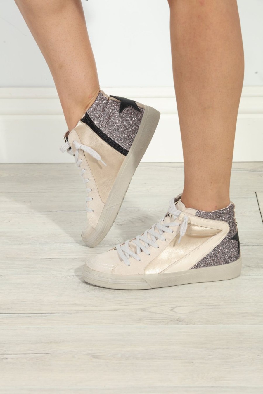 Accessories Veronica M | Rooney Pewter Glitter High-Top Sneakers