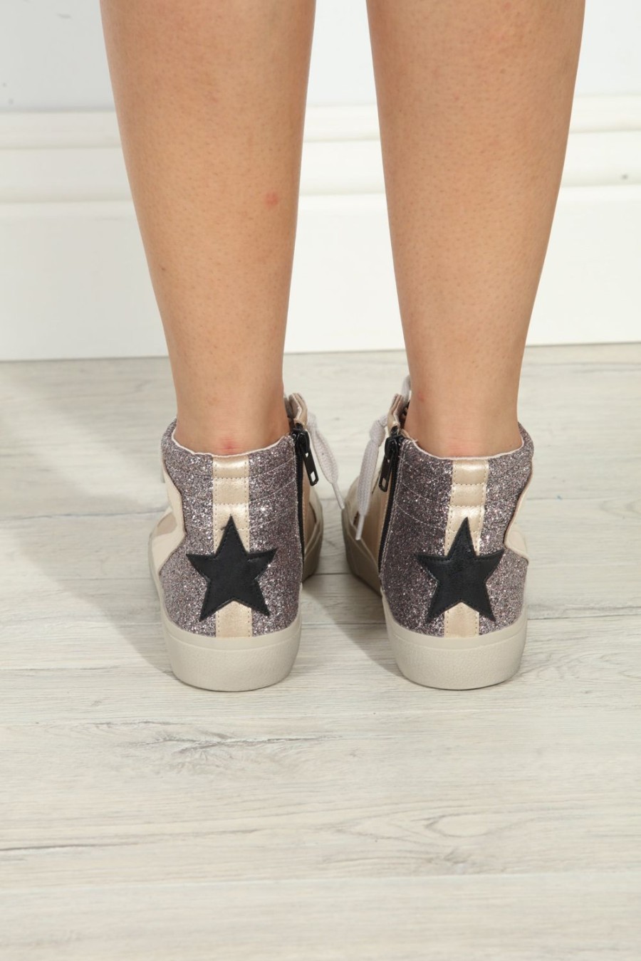 Accessories Veronica M | Rooney Pewter Glitter High-Top Sneakers