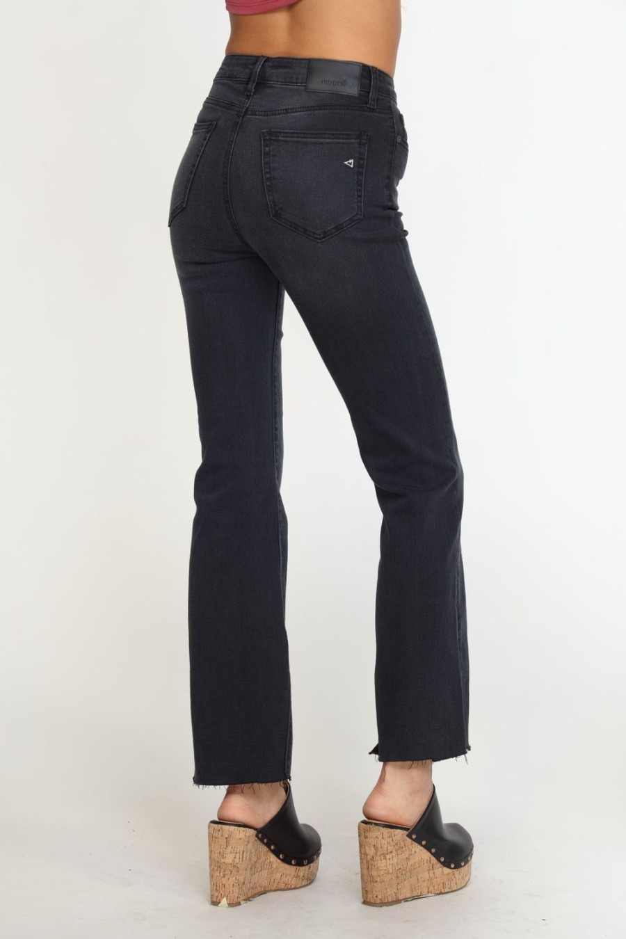 Clothing Veronica M Denim Shop | Ryan High Rise Bootcut Stretch Jeans With Slit - Charcoal/