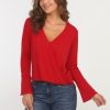 Clothing Veronica M Surplice Tops | Cranberry Surplice Bell Sleeve Top - Best Seller