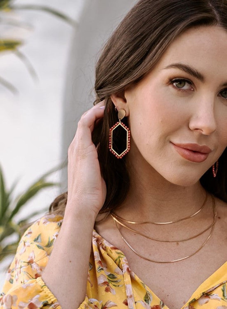 Accessories Veronica M | Coral Beaded Dangle Earrings