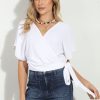 Vacation Veronica M | White Mom Cropped Wrap Tops