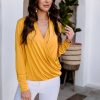 Clothing Veronica M Cupro Tops | Mustard Cupro Draped Surplice Top - Best Seller