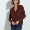 Clothing Veronica M Cupro Tops | Cocoa Cupro Draped Surplice Top - Best Seller