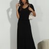 Clothing Veronica M Maxi Dresses | Black Short Sleeve Drop Waist Maxi Dress