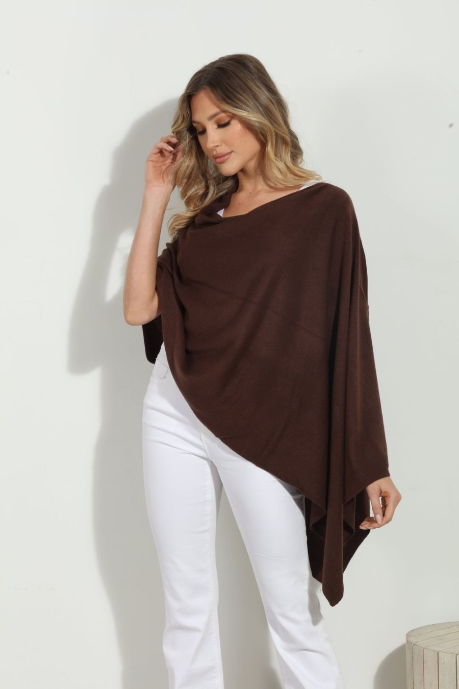 Clothing Veronica M Ponchos | Chocolate Throw-On Poncho -New Color