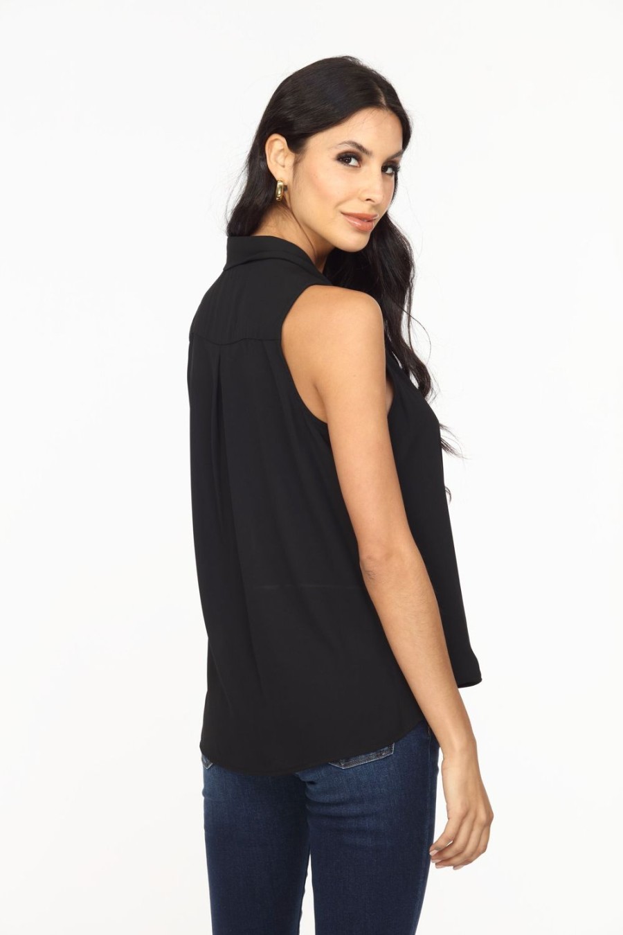 Clothing Veronica M Surplice Tops | Onyx Sleeveless Surplice Collar Top