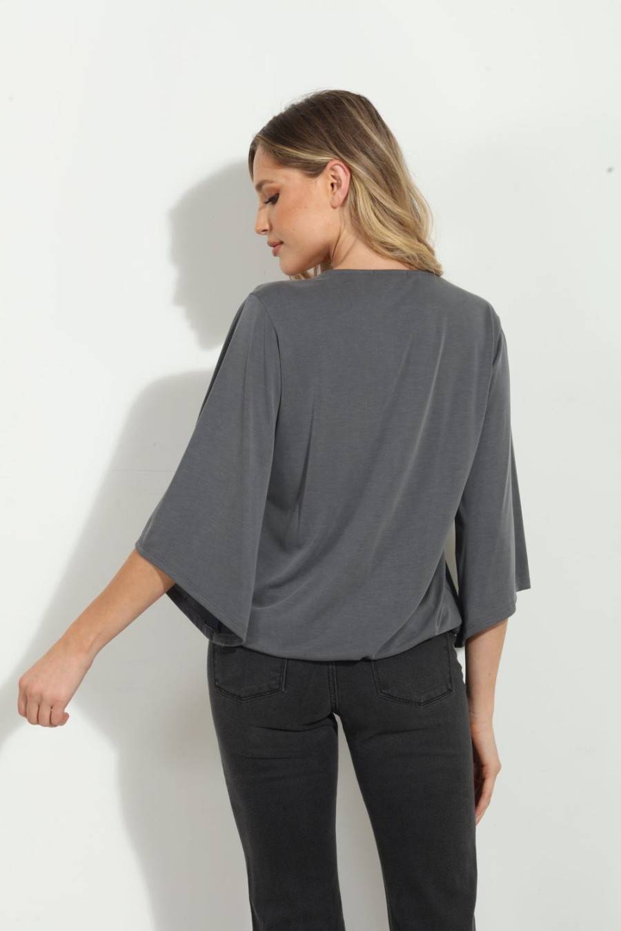 Clothing Veronica M Cupro Tops | Charcoal Cupro Surplice Top-Best Seller