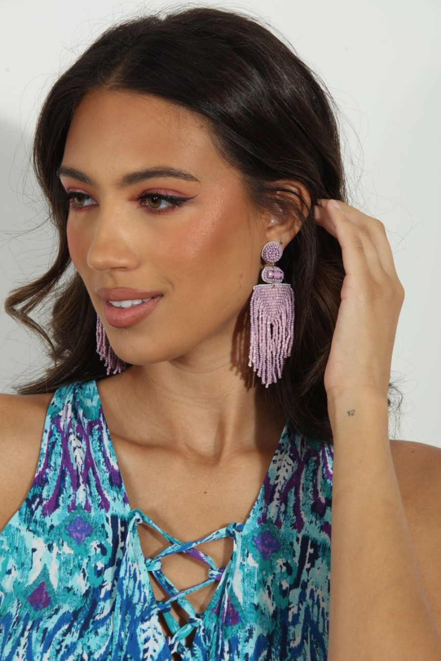 Accessories Veronica M | Lavender Beaded Tassel Earrings