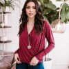 Clothing Veronica M Surplice Tops | Burgundy Draped Surplice Top-Best Seller