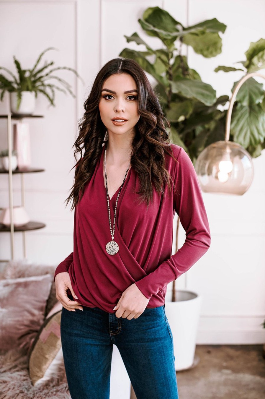 Clothing Veronica M Surplice Tops | Burgundy Draped Surplice Top-Best Seller