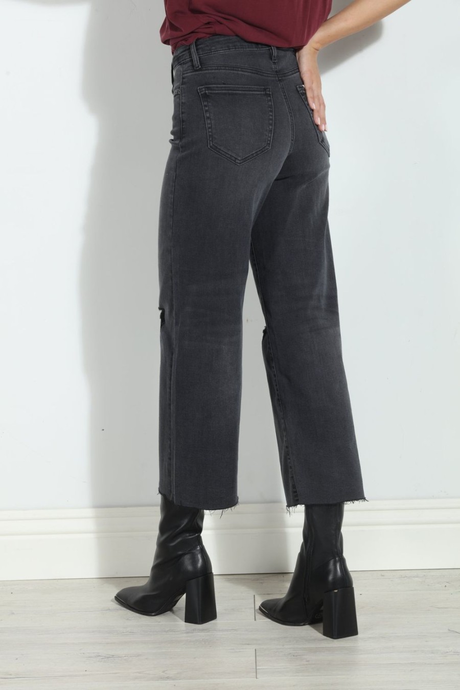 Clothing Veronica M Denim Shop | Hidden Jeans Nori Cropped Wide Leg- Charcoal