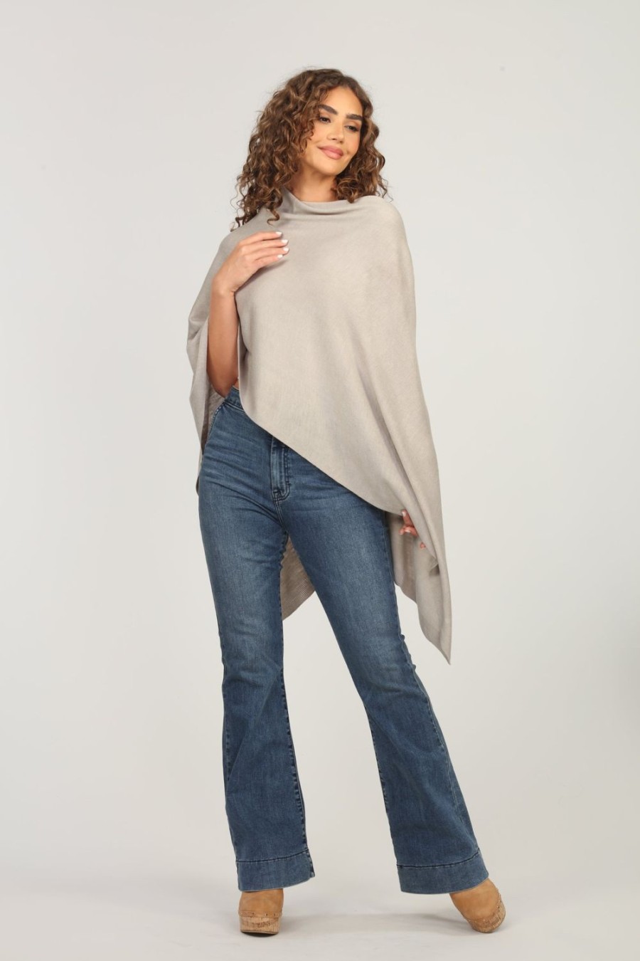 Clothing Veronica M Ponchos | Light Tan Throw-On Poncho-Best Seller