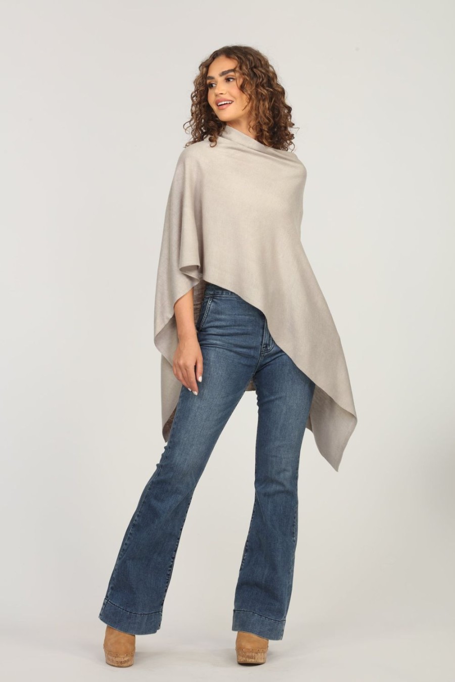 Clothing Veronica M Ponchos | Light Tan Throw-On Poncho-Best Seller