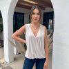 Clothing Veronica M Cupro Tops | The Everyday Cupro Surplice Tank-Vanilla-Best Seller