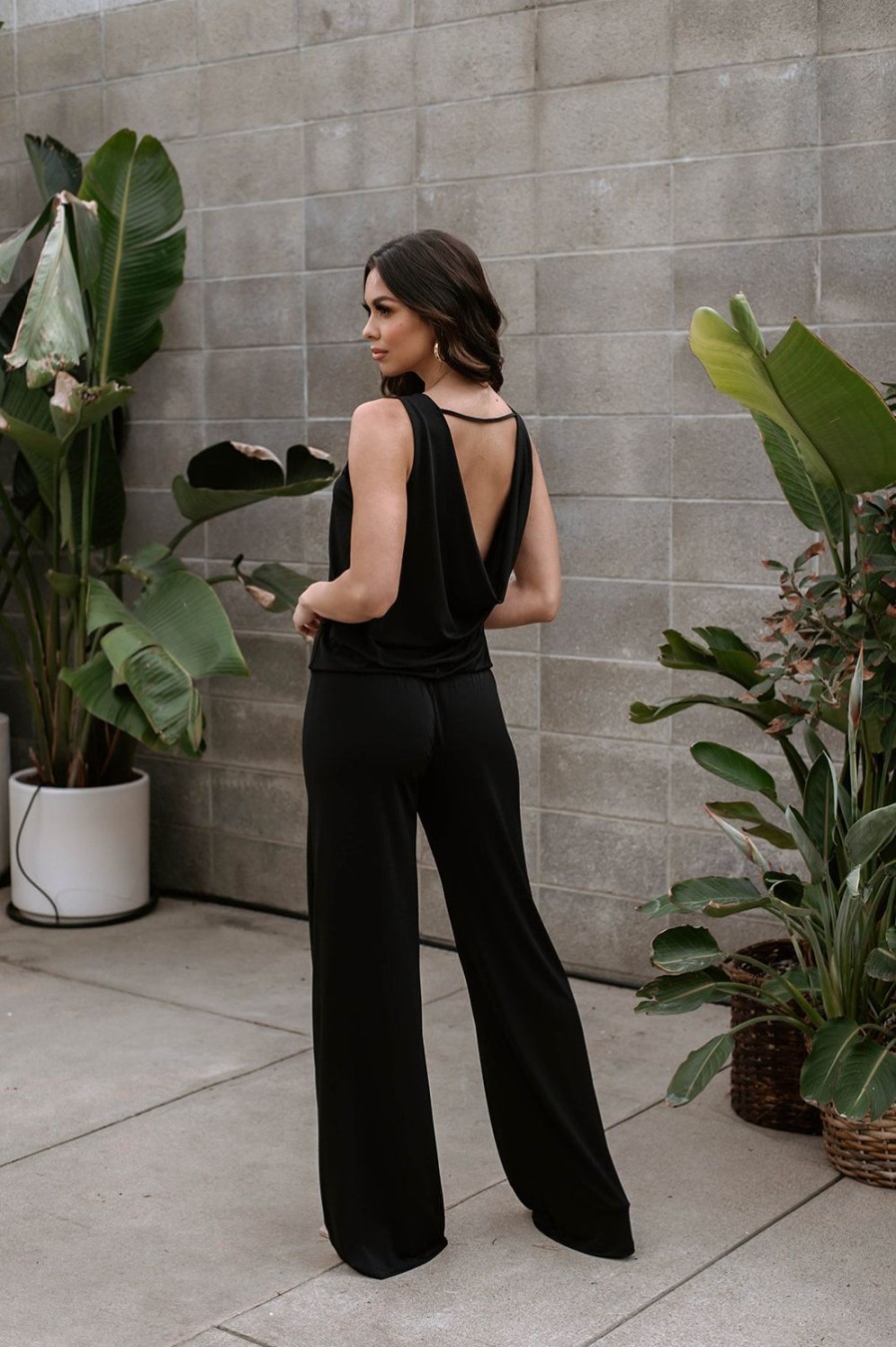 Clothing Veronica M | Camille Stretch Low Back Jumpsuit