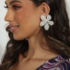 Accessories Veronica M | Ivory Beaded Flower Statement Earrings