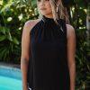 Clothing Veronica M Halter Tops | Black Side Tie Halter Top