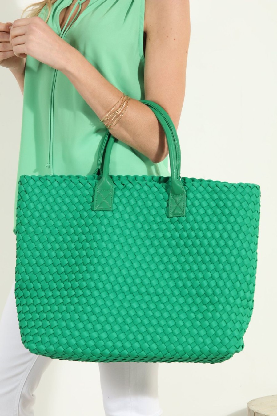 Accessories Veronica M | Kelly Green Woven Tote