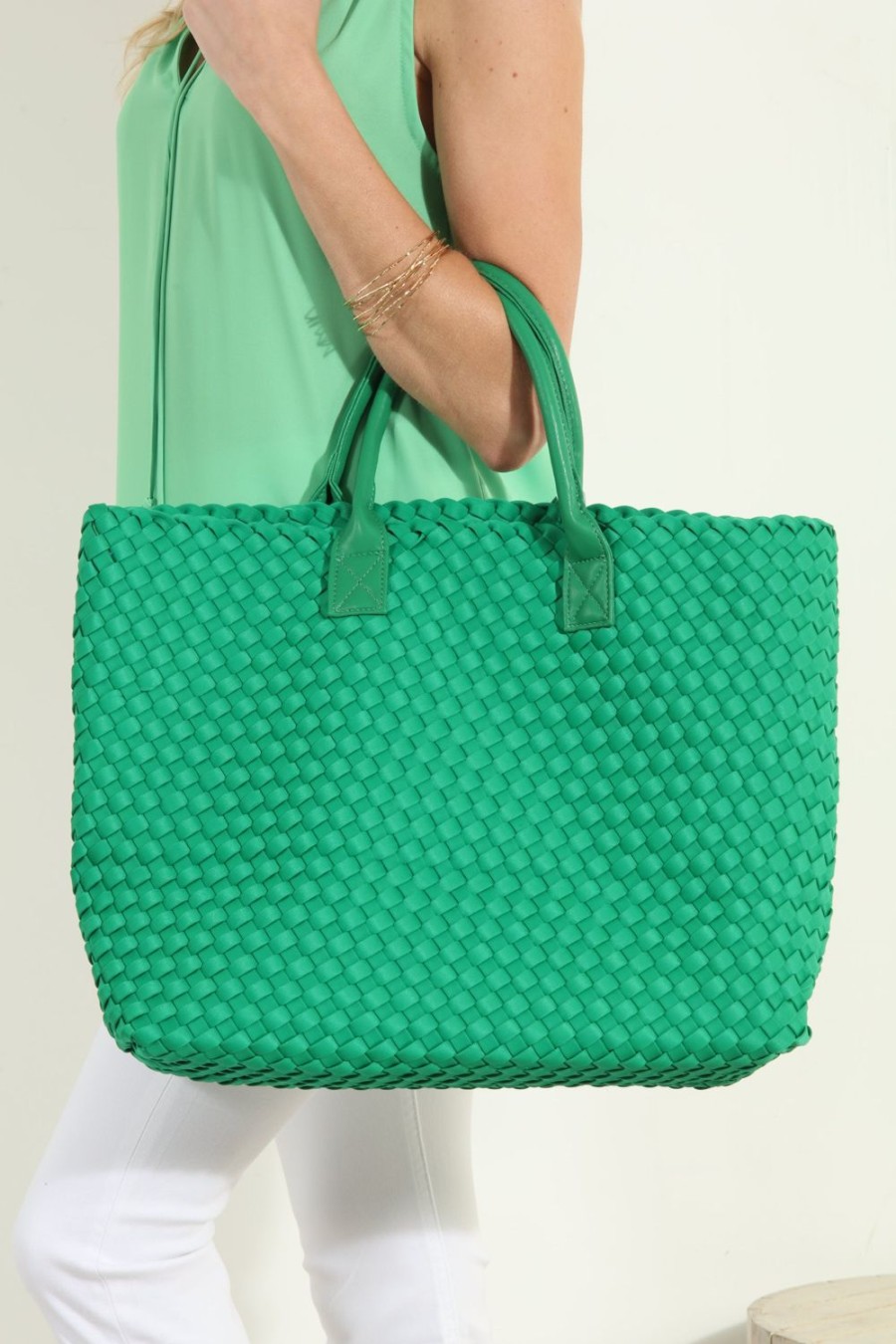 Accessories Veronica M | Kelly Green Woven Tote