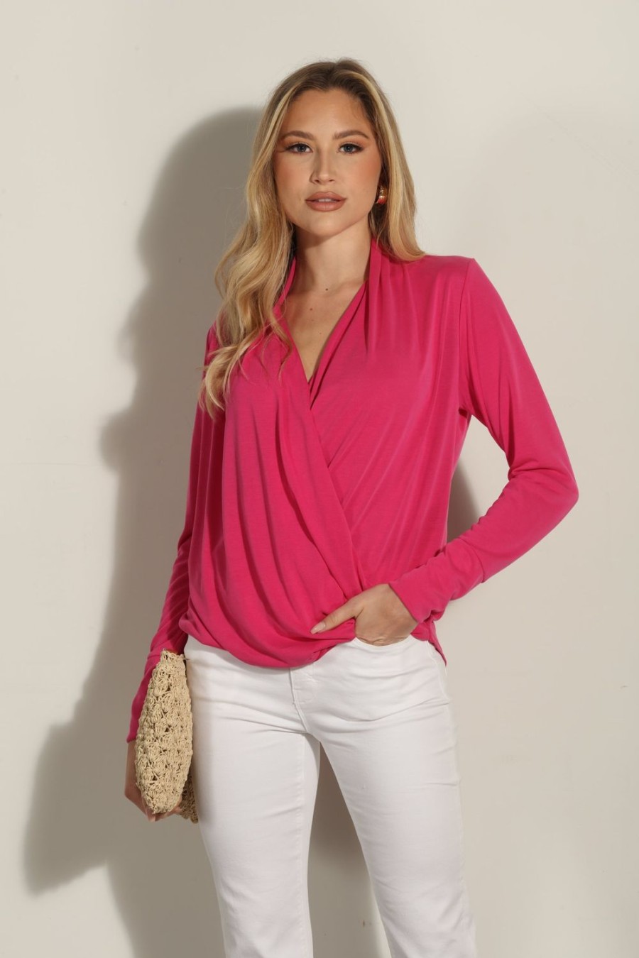 Clothing Veronica M Cupro Tops | Magenta Cupro Draped Surplice Top - Best Seller