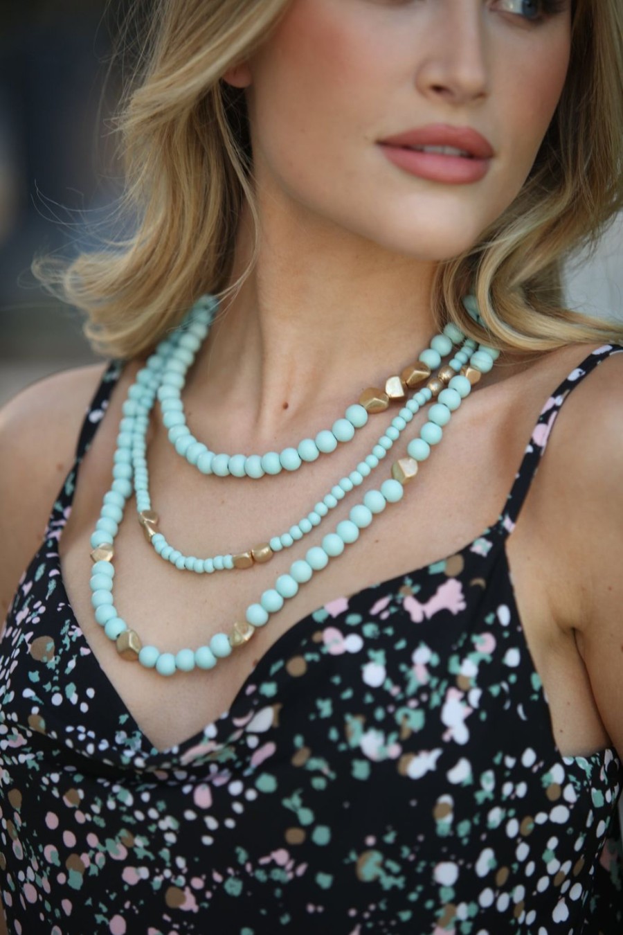 Accessories Veronica M | Mint Beaded Layered Necklace