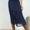 Clothing Veronica M Skirts | Navy Chiffon Midi Skirt