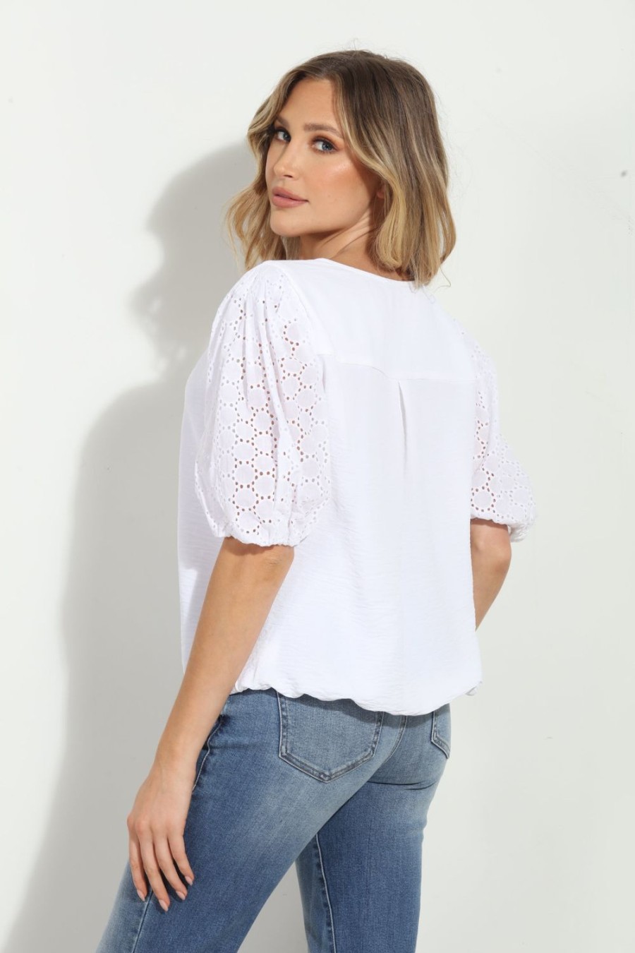 Vacation Veronica M | White Airflow Eyelet Puff Top