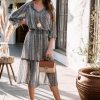 Vacation Veronica M | Chiffon Long Sleeve Smocked Midi Dress -