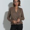 Clothing Veronica M Surplice Tops | Cocoa & Gold Shimmer Draped Surplice Top - Best Seller