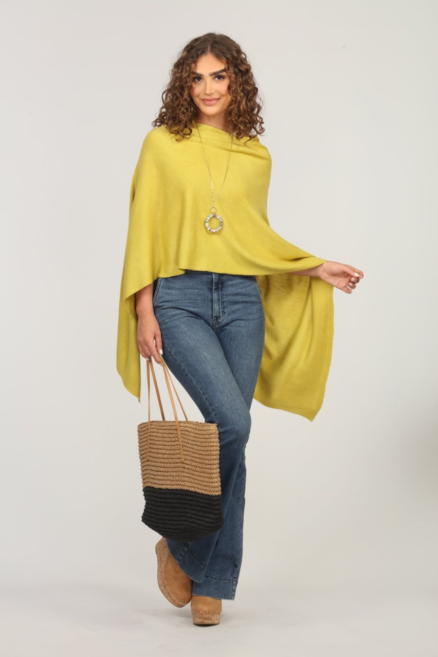 Clothing Veronica M Ponchos | Lime Green Throw-On Poncho-Best Seller